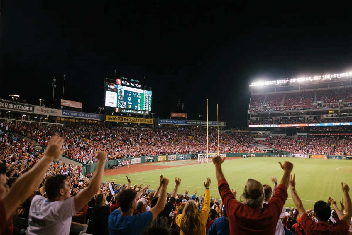 开云体育资讯站首页视觉图：夜晚体育场与记分牌